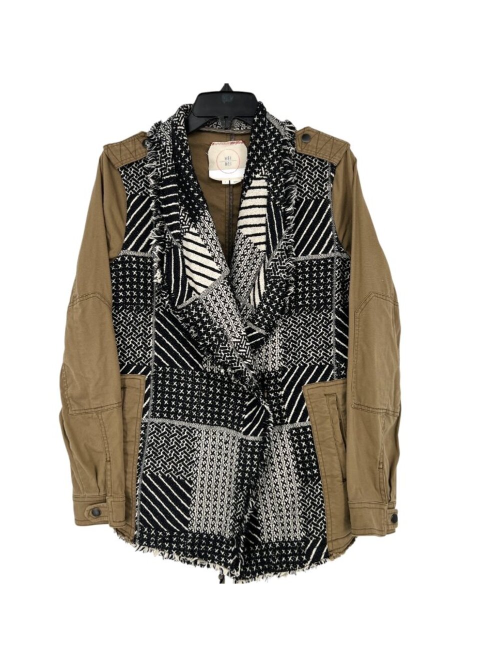 Hei Hei Anthropologie Fringed Fieldwork Jacket Khaki Black Patchwork Size Small